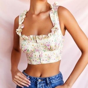 House of CB Remy Lemon Floral print Corset Top sz XS EUC